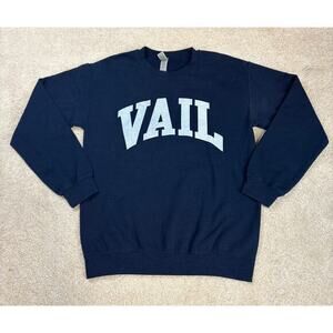 Gildan Vail Colorado Graphic Letters Navy Blue White Crewneck Sweatshirt Size S